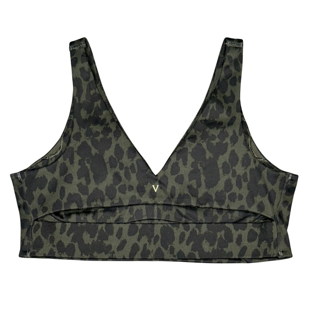 Victoria's Secret Sports Bra Large Green Leopard Print Cutout V-Neck Yoga